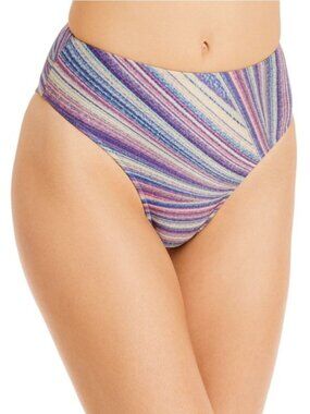 Frankies Bikinis Jenna High Waist Bikini Bottoms Blue Striped Swimsuit Sz S NWT